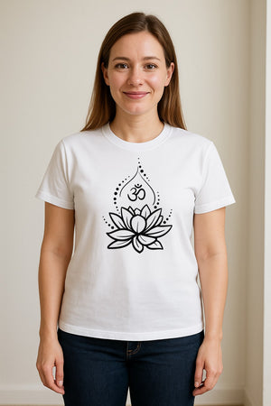 Yoga T-Shirt, Lotus Om Meditation Design for Mindfulness Practice and Spiritual Gifts