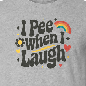 Funny Mom T-Shirt, I Pee When I Laugh Retro Rainbow Flower Graphic Gift