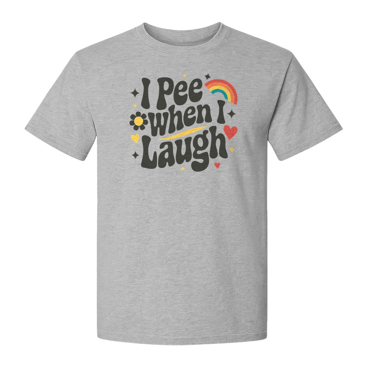 Funny Mom T-Shirt, I Pee When I Laugh Retro Rainbow Flower Graphic Gift