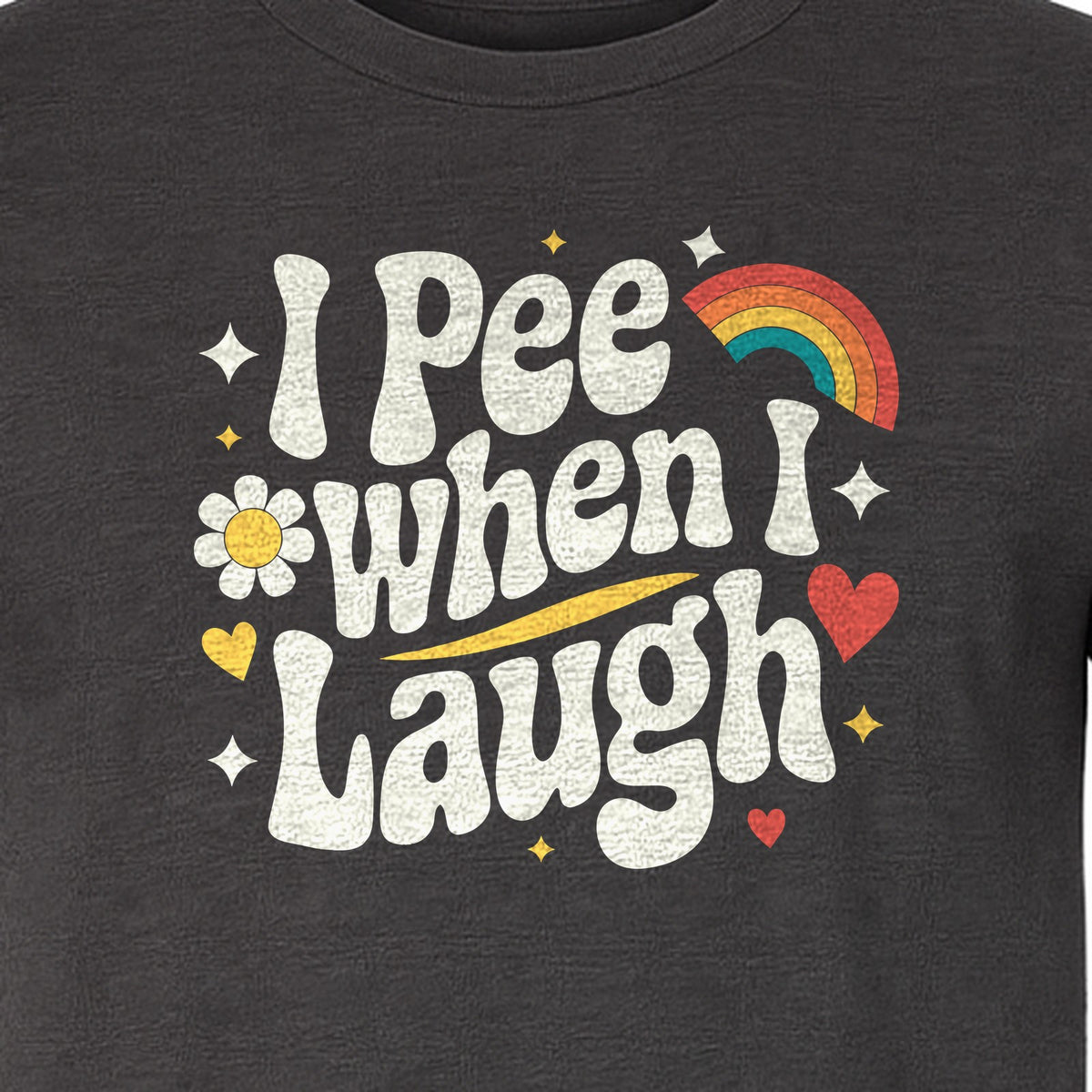 Funny Mom T-Shirt, I Pee When I Laugh Retro Rainbow Flower Graphic Gift
