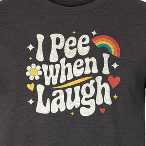 Funny Mom T-Shirt, I Pee When I Laugh Retro Rainbow Flower Graphic Gift