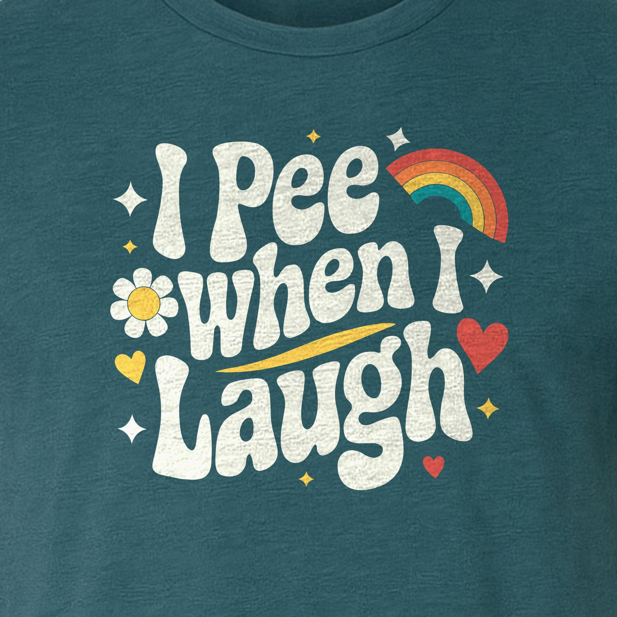 Funny Mom T-Shirt, I Pee When I Laugh Retro Rainbow Flower Graphic Gift