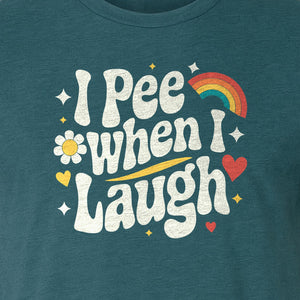 Funny Mom T-Shirt, I Pee When I Laugh Retro Rainbow Flower Graphic Gift