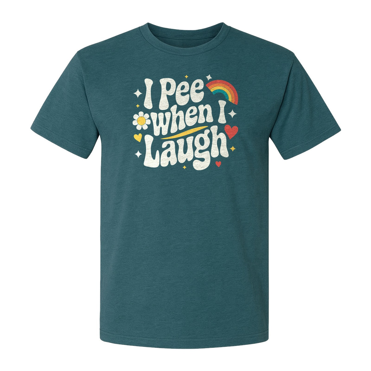 Funny Mom T-Shirt, I Pee When I Laugh Retro Rainbow Flower Graphic Gift