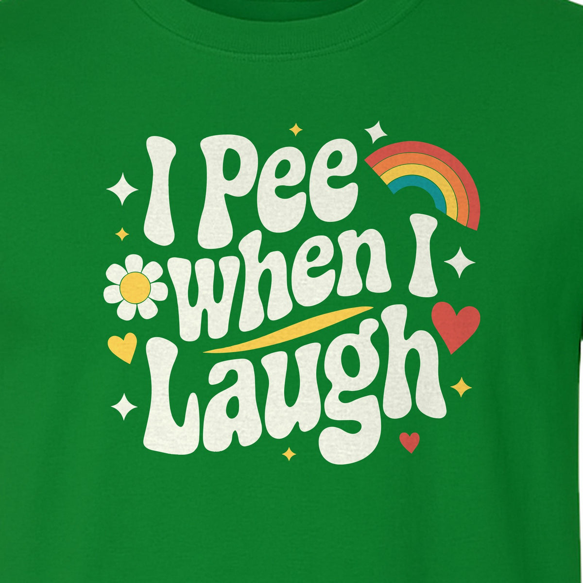Funny Mom T-Shirt, I Pee When I Laugh Retro Rainbow Flower Graphic Gift
