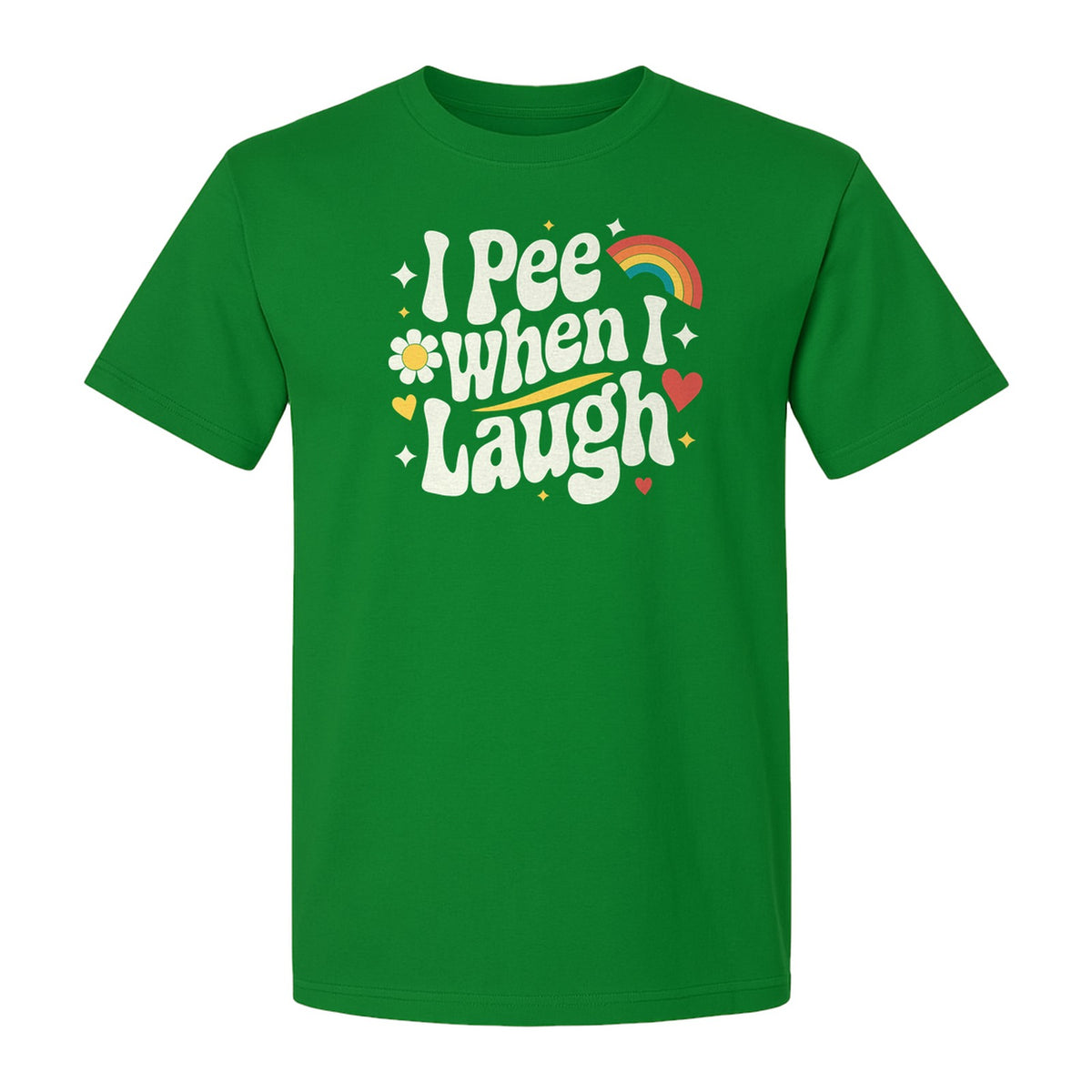 Funny Mom T-Shirt, I Pee When I Laugh Retro Rainbow Flower Graphic Gift