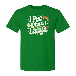 Funny Mom T-Shirt, I Pee When I Laugh Retro Rainbow Flower Graphic Gift