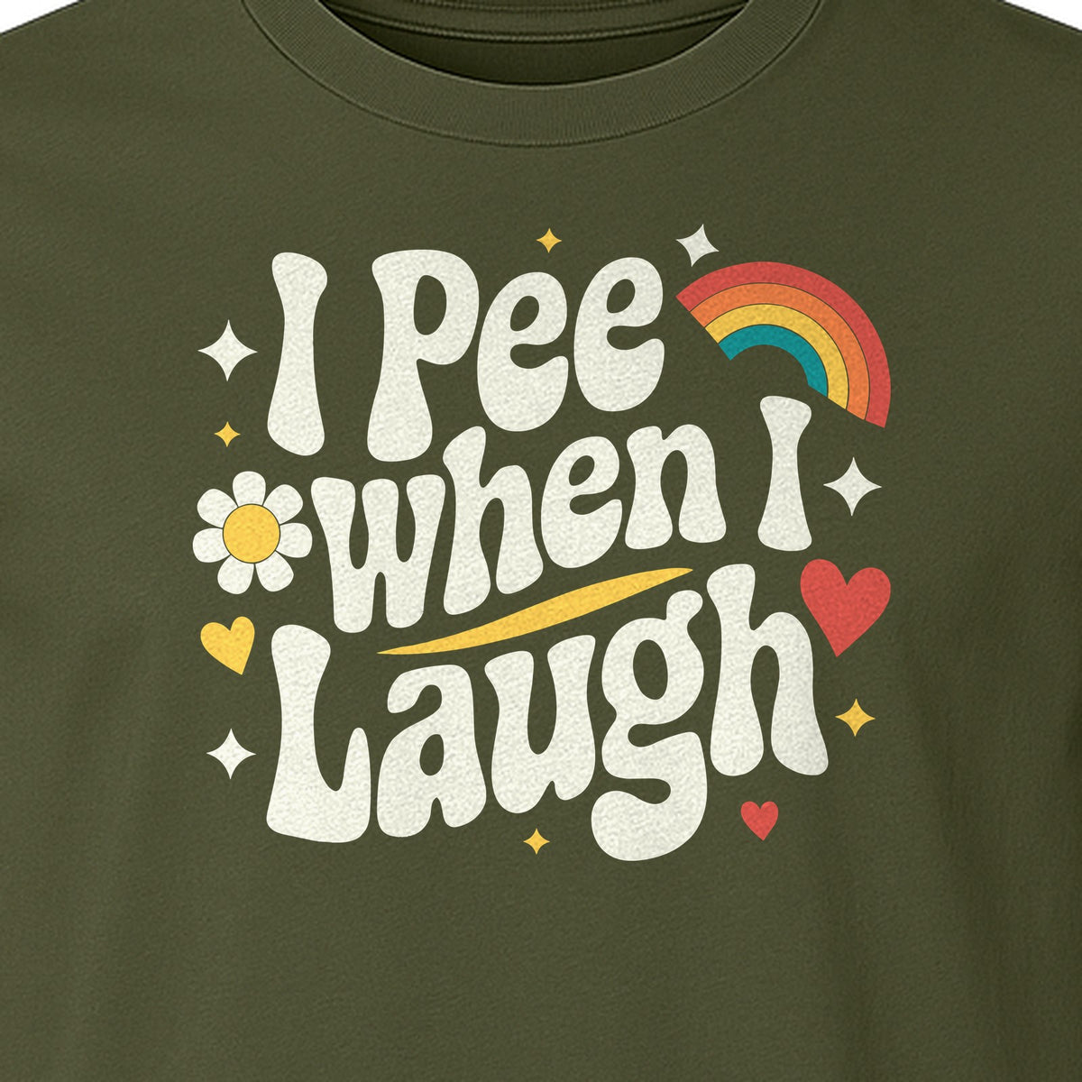 Funny Mom T-Shirt, I Pee When I Laugh Retro Rainbow Flower Graphic Gift