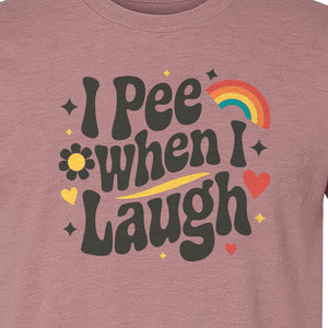 Funny Mom T-Shirt, I Pee When I Laugh Retro Rainbow Flower Graphic Gift