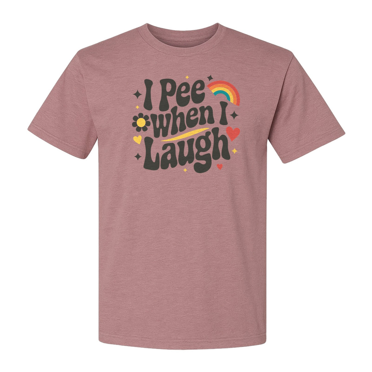 Funny Mom T-Shirt, I Pee When I Laugh Retro Rainbow Flower Graphic Gift