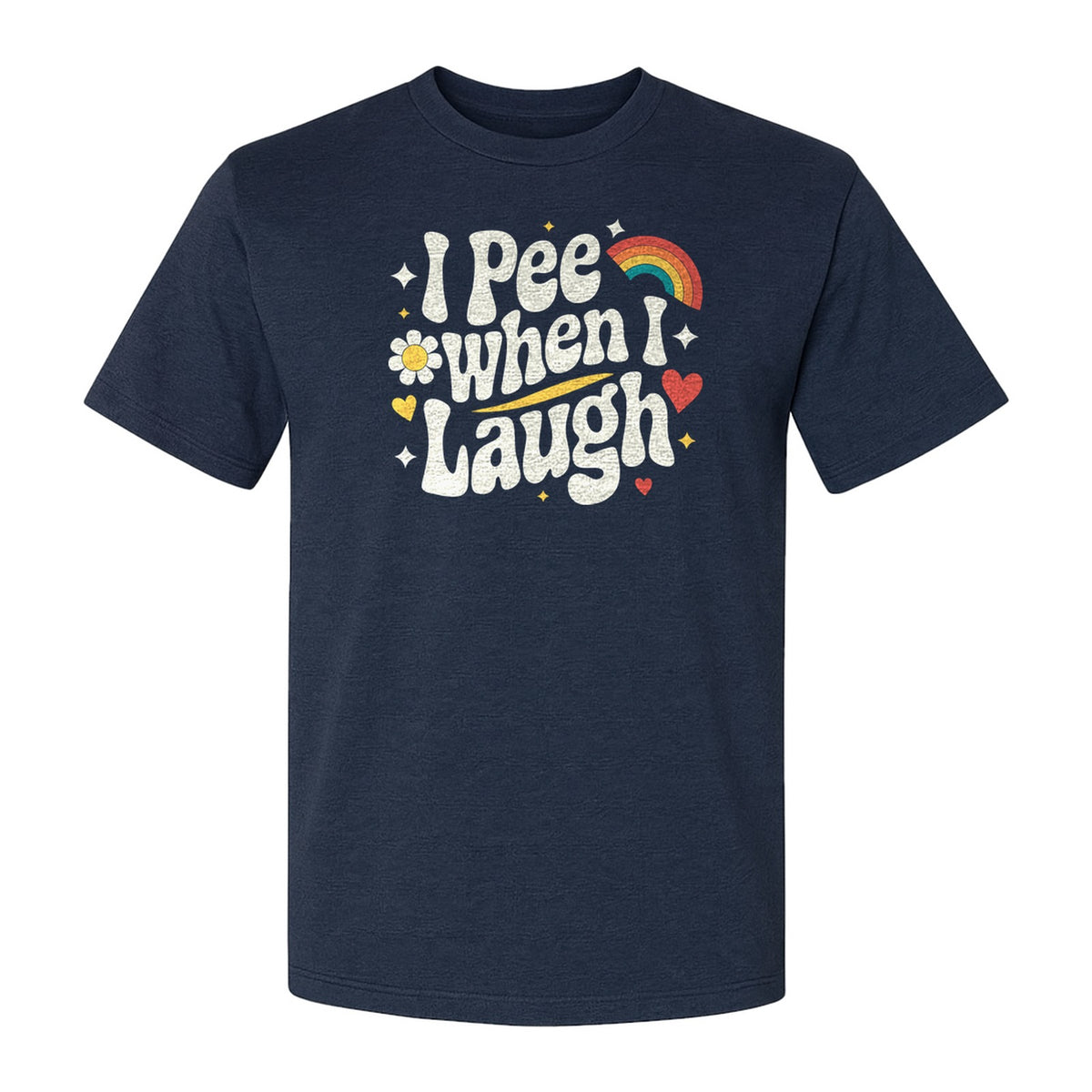 Funny Mom T-Shirt, I Pee When I Laugh Retro Rainbow Flower Graphic Gift