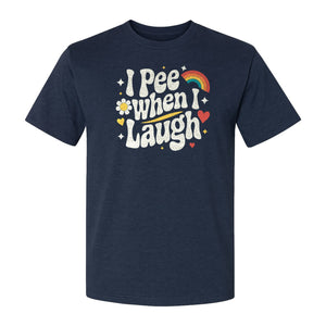 Funny Mom T-Shirt, I Pee When I Laugh Retro Rainbow Flower Graphic Gift