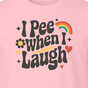 Funny Mom T-Shirt, I Pee When I Laugh Retro Rainbow Flower Graphic Gift
