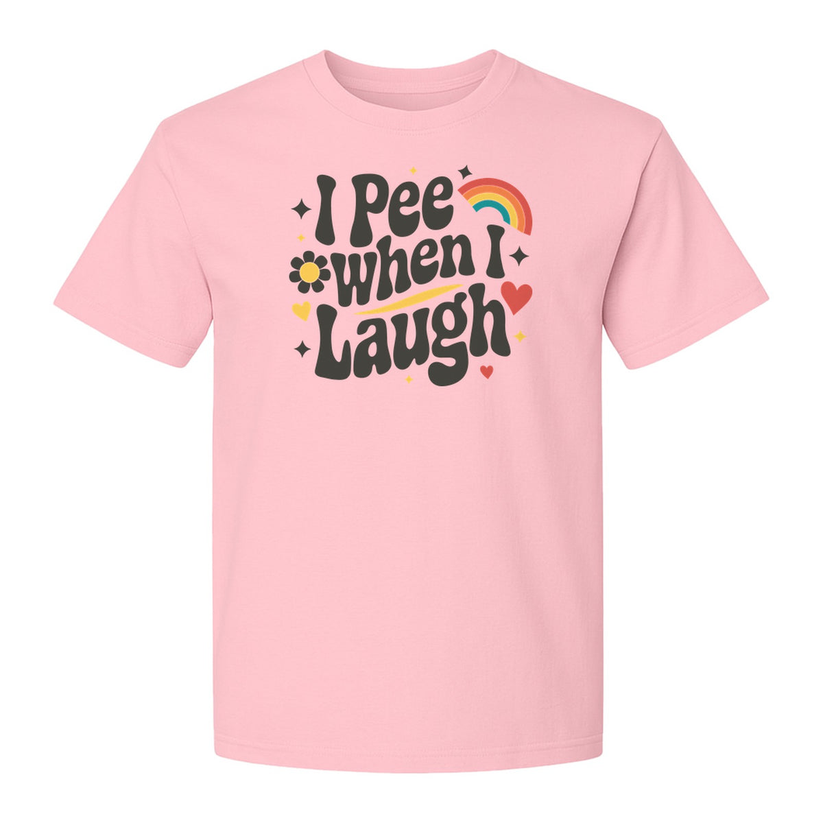 Funny Mom T-Shirt, I Pee When I Laugh Retro Rainbow Flower Graphic Gift