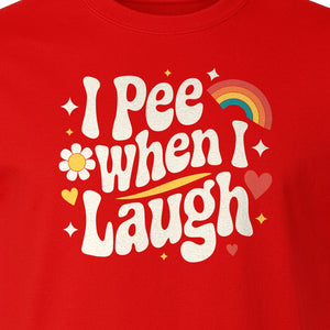 Funny Mom T-Shirt, I Pee When I Laugh Retro Rainbow Flower Graphic Gift