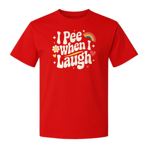 Funny Mom T-Shirt, I Pee When I Laugh Retro Rainbow Flower Graphic Gift