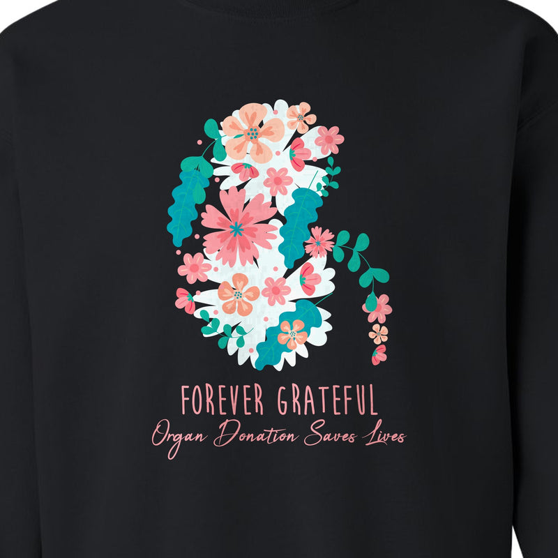 Kidney Transplant Sweatshirt, Forever Grateful Floral Organ Donation Awareness Crewneck