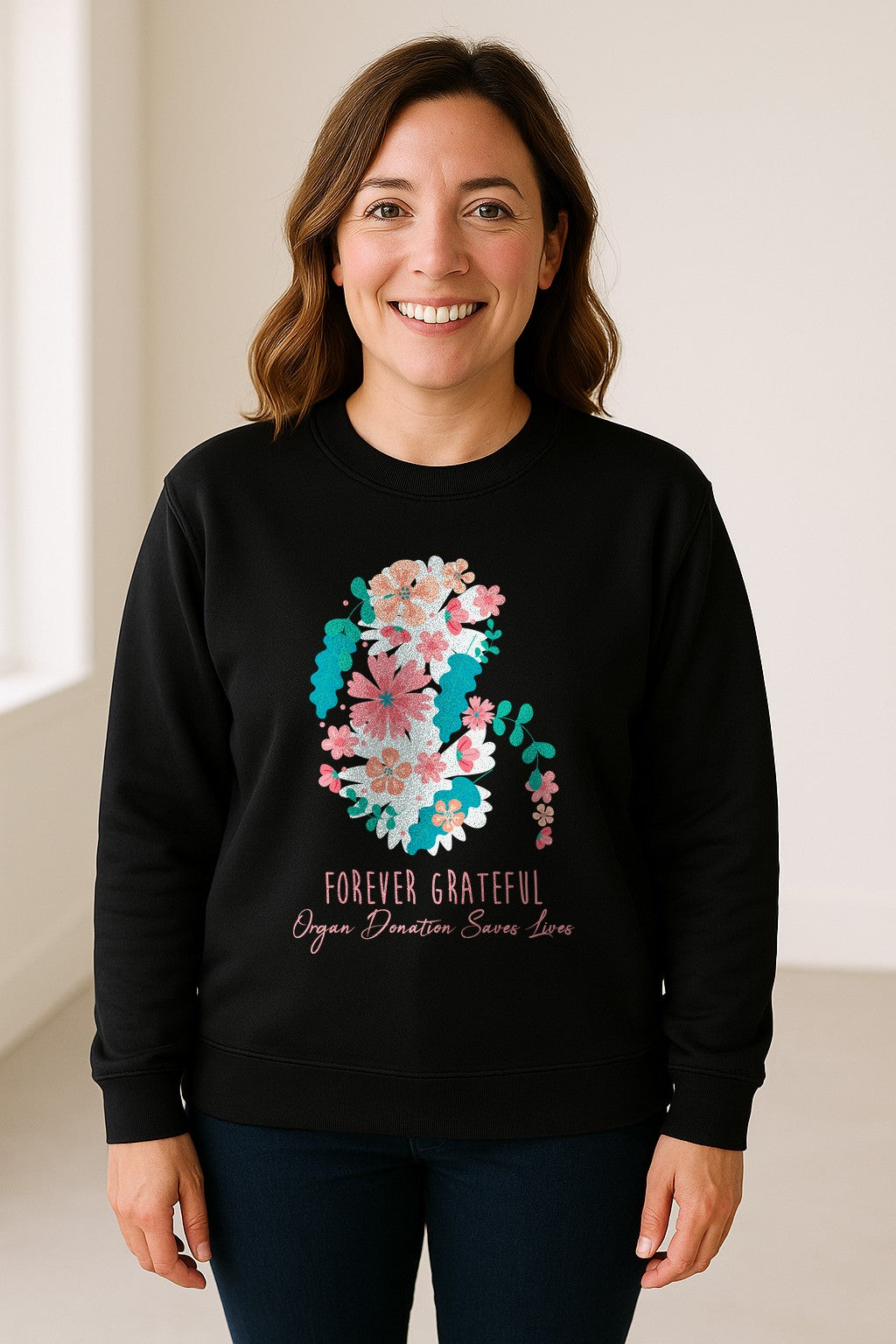 Kidney Transplant Sweatshirt, Forever Grateful Floral Organ Donation Awareness Crewneck