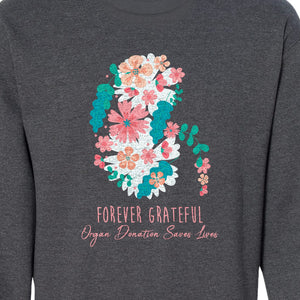 Kidney Transplant Sweatshirt, Forever Grateful Floral Organ Donation Awareness Crewneck