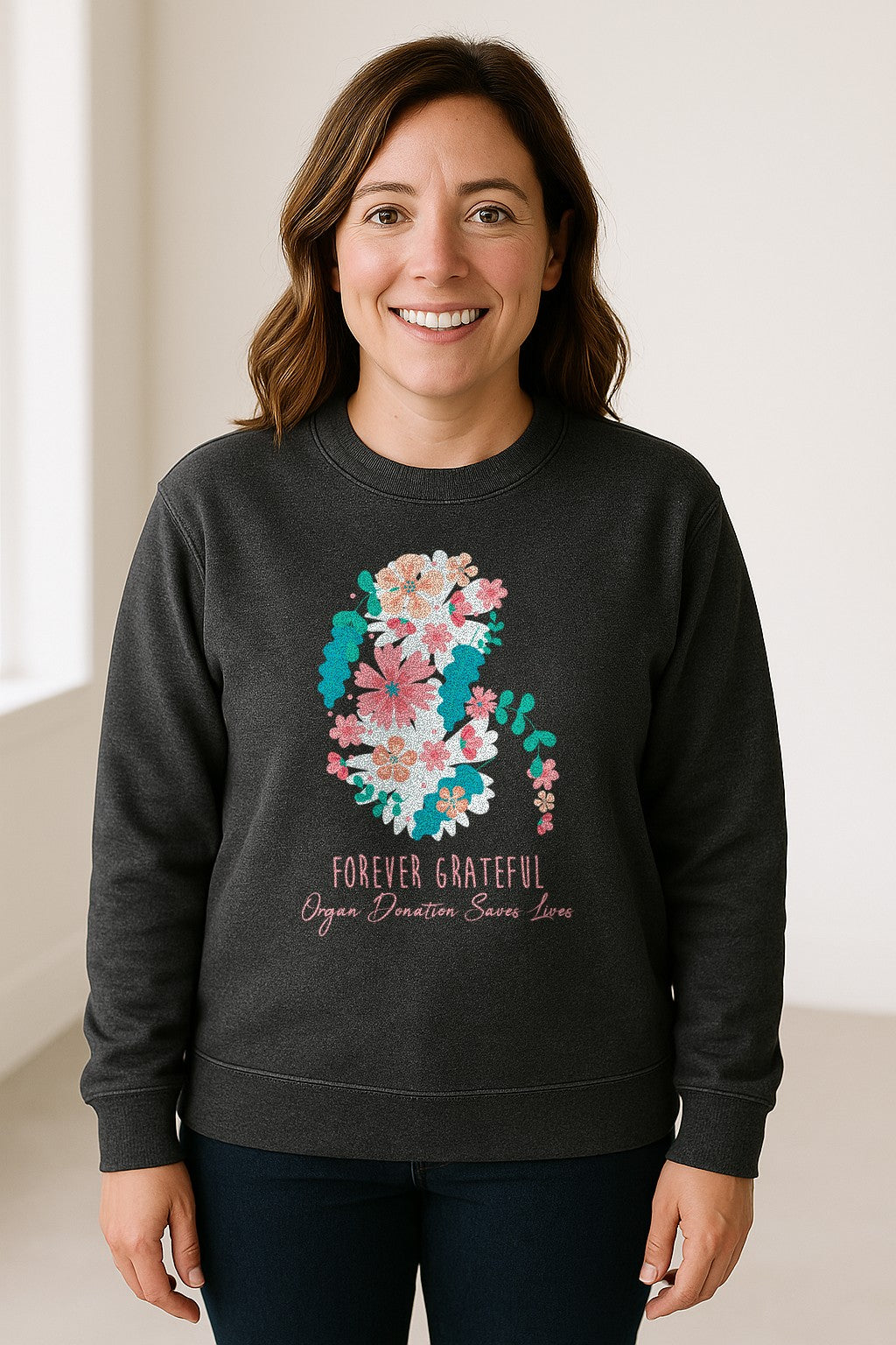 Kidney Transplant Sweatshirt, Forever Grateful Floral Organ Donation Awareness Crewneck