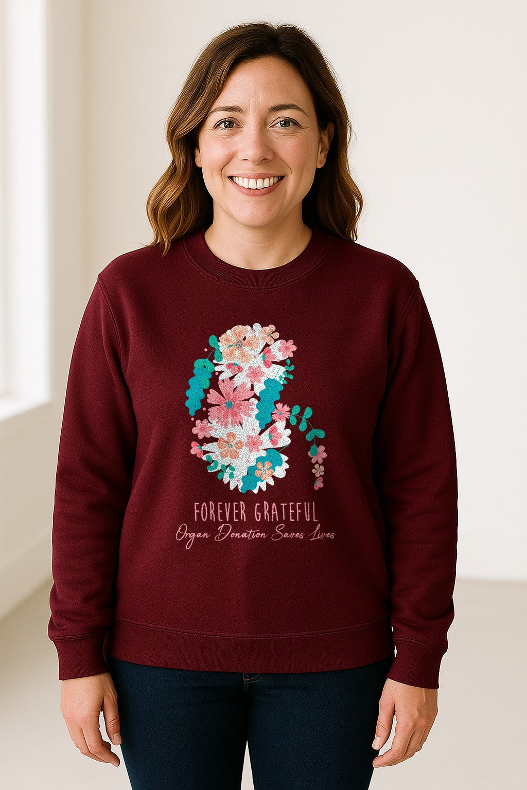 Kidney Transplant Sweatshirt, Forever Grateful Floral Organ Donation Awareness Crewneck