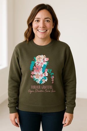 Kidney Transplant Sweatshirt, Forever Grateful Floral Organ Donation Awareness Crewneck