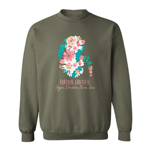 Kidney Transplant Sweatshirt, Forever Grateful Floral Organ Donation Awareness Crewneck