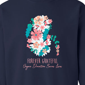 Kidney Transplant Sweatshirt, Forever Grateful Floral Organ Donation Awareness Crewneck