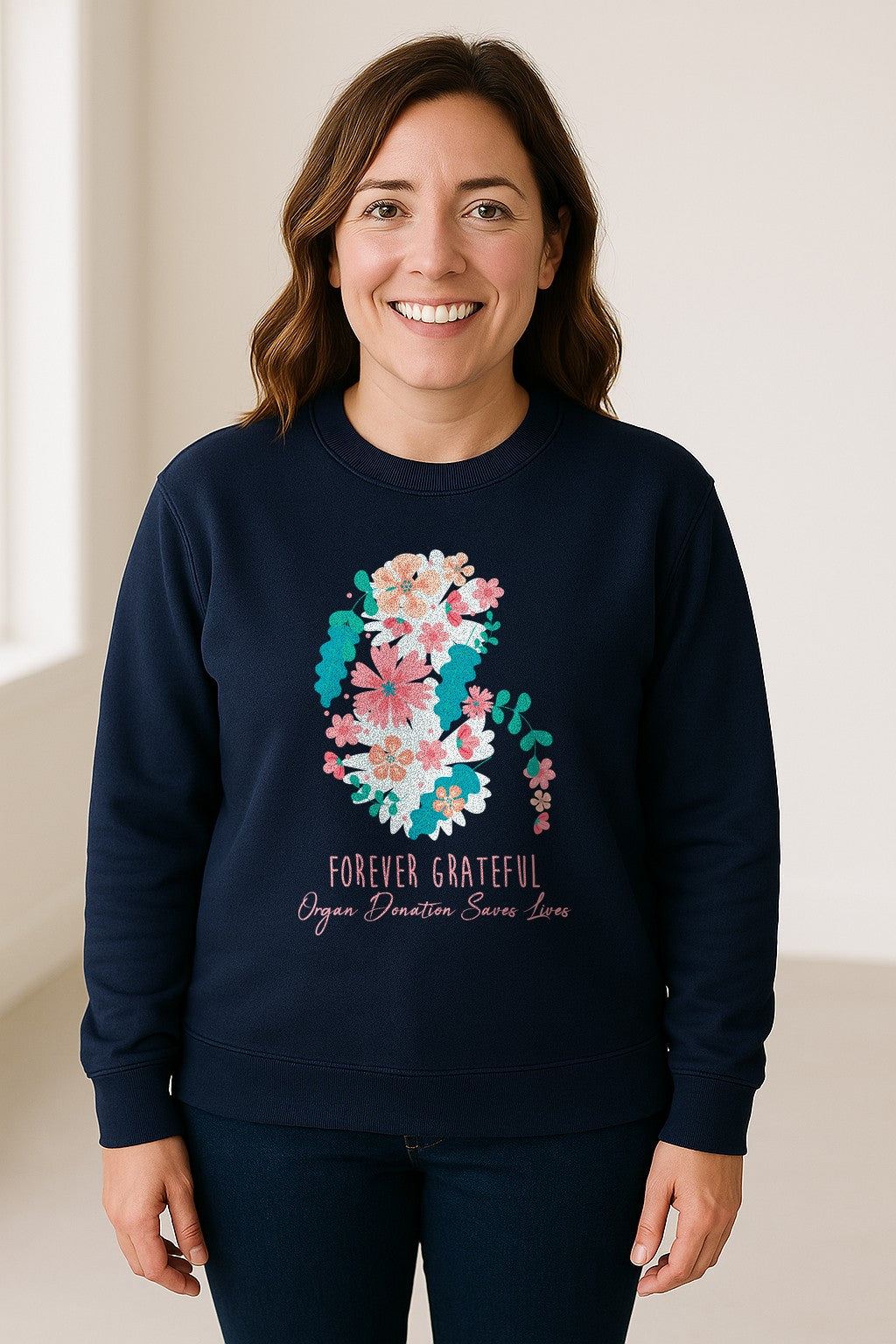Kidney Transplant Sweatshirt, Forever Grateful Floral Organ Donation Awareness Crewneck
