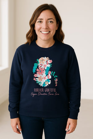 Kidney Transplant Sweatshirt, Forever Grateful Floral Organ Donation Awareness Crewneck