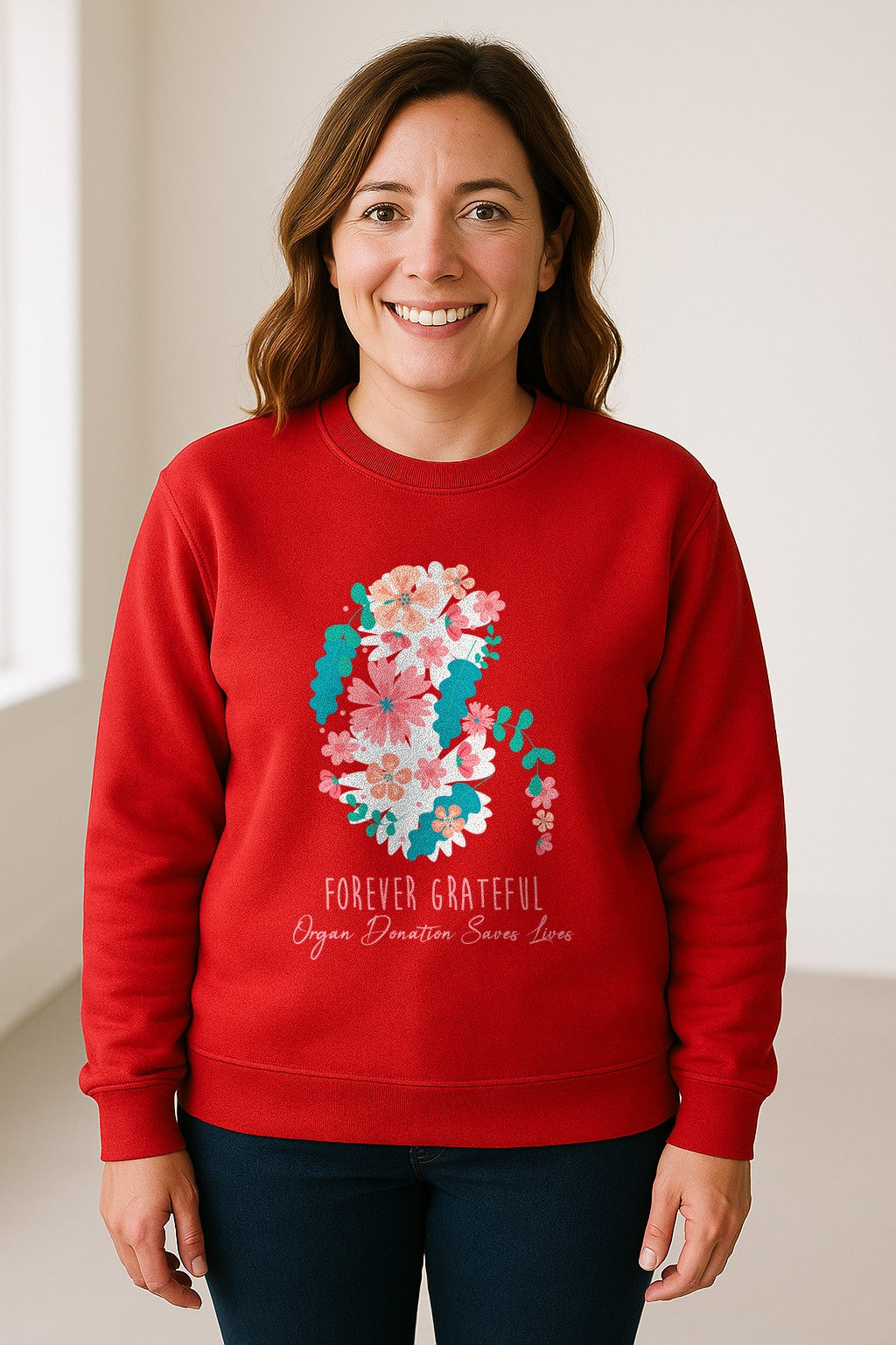 Kidney Transplant Sweatshirt, Forever Grateful Floral Organ Donation Awareness Crewneck