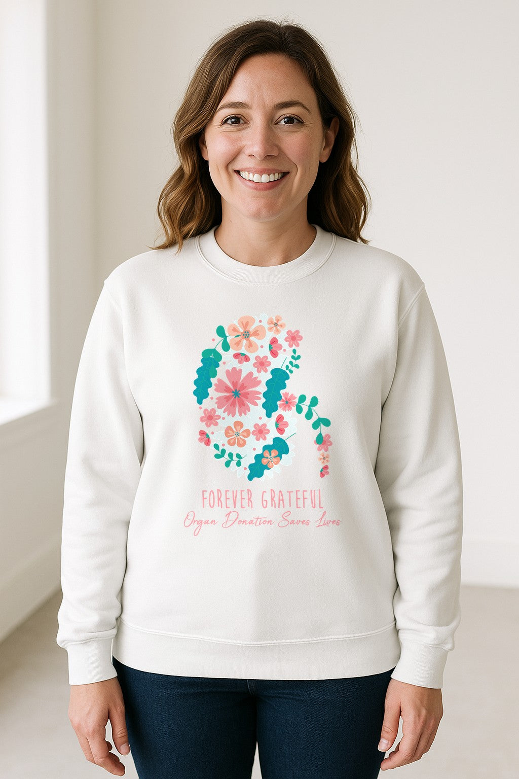 Kidney Transplant Sweatshirt, Forever Grateful Floral Organ Donation Awareness Crewneck