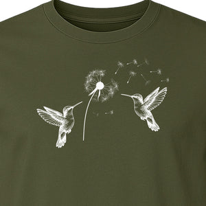 Hummingbird T-Shirt, Dandelion Flight Graphic for Birdwatchers and Nature Lovers