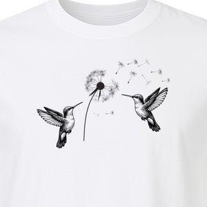 Hummingbird T-Shirt, Dandelion Flight Graphic for Birdwatchers and Nature Lovers