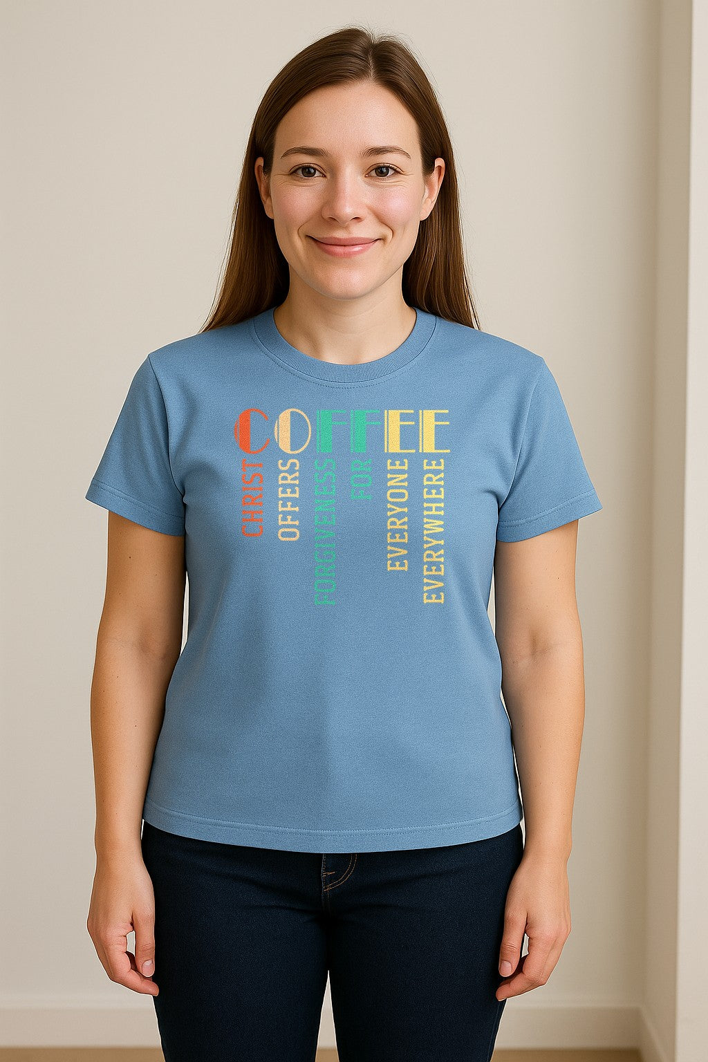 Christian Coffee T-Shirt, Christ Offers Forgiveness for Everyone Everywhere Faith Gift