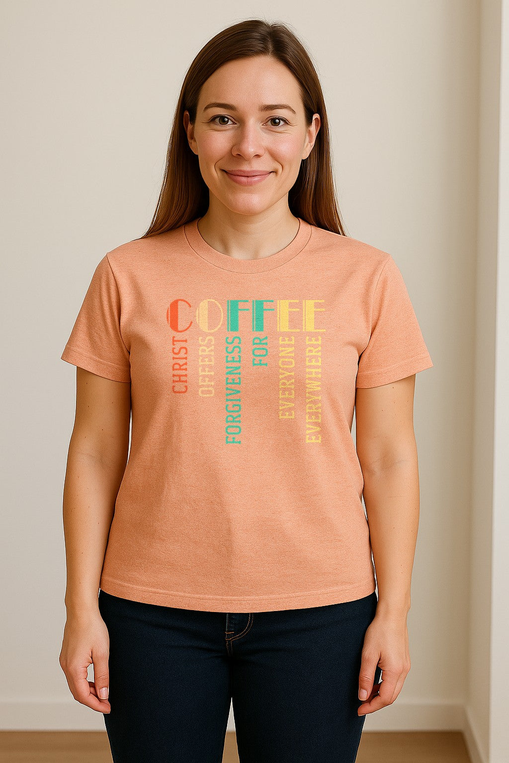 Christian Coffee T-Shirt, Christ Offers Forgiveness for Everyone Everywhere Faith Gift