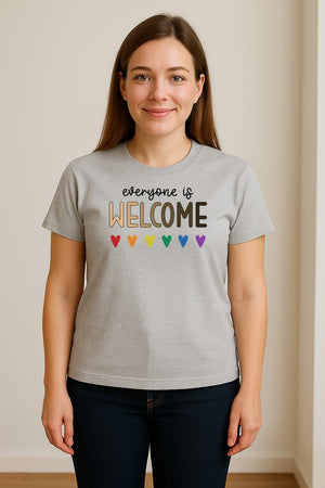 Everyone Is Welcome T-Shirt, Inclusive Heart Graphic Teacher Gift for Equality and Community