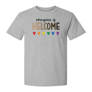 Everyone Is Welcome T-Shirt, Inclusive Heart Graphic Teacher Gift for Equality and Community
