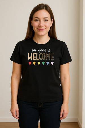 Everyone Is Welcome T-Shirt, Inclusive Heart Graphic Teacher Gift for Equality and Community