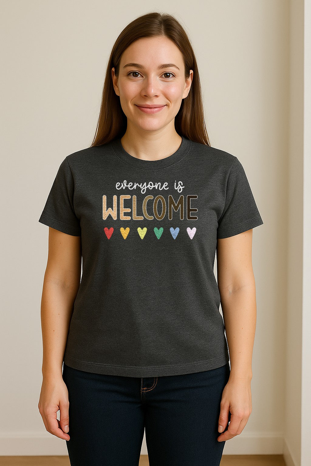 Everyone Is Welcome T-Shirt, Inclusive Heart Graphic Teacher Gift for Equality and Community