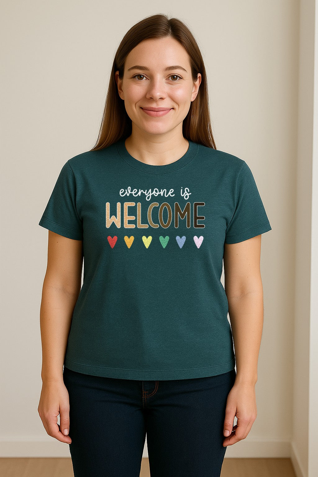 Everyone Is Welcome T-Shirt, Inclusive Heart Graphic Teacher Gift for Equality and Community