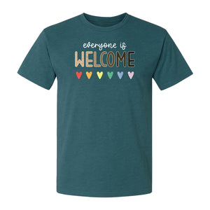 Everyone Is Welcome T-Shirt, Inclusive Heart Graphic Teacher Gift for Equality and Community