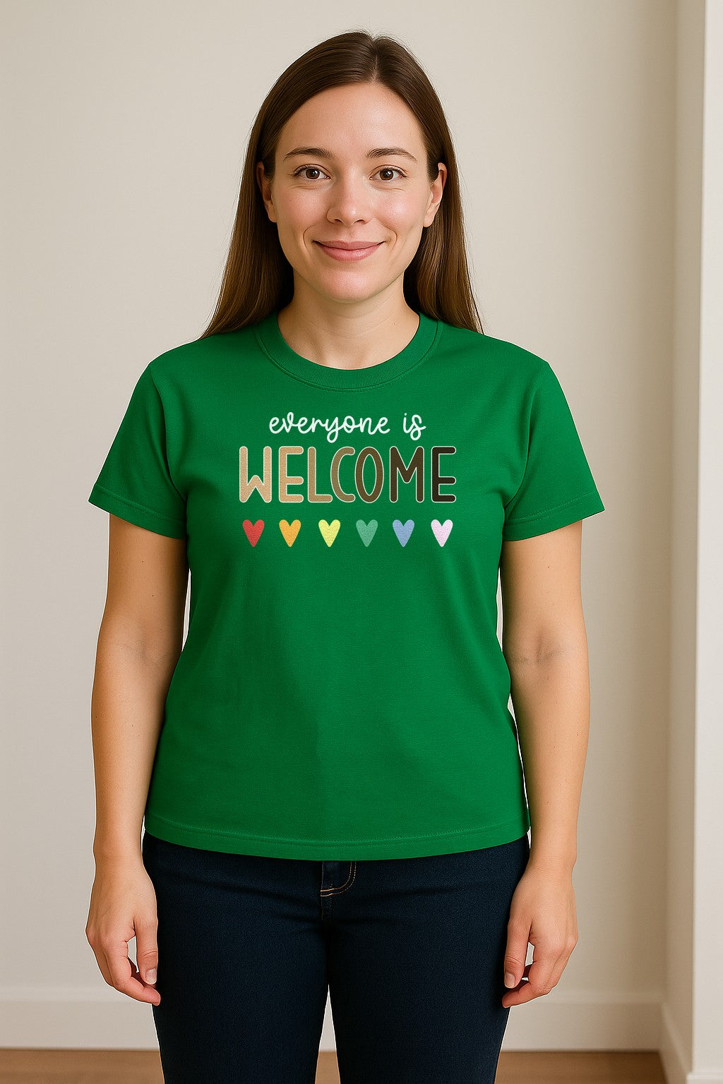 Everyone Is Welcome T-Shirt, Inclusive Heart Graphic Teacher Gift for Equality and Community