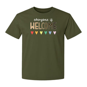 Everyone Is Welcome T-Shirt, Inclusive Heart Graphic Teacher Gift for Equality and Community