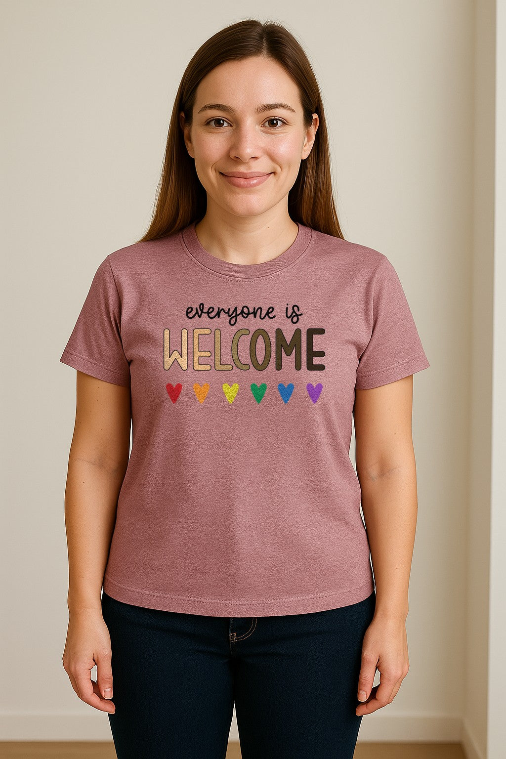 Everyone Is Welcome T-Shirt, Inclusive Heart Graphic Teacher Gift for Equality and Community