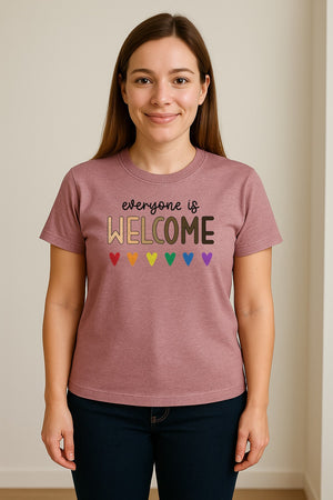 Everyone Is Welcome T-Shirt, Inclusive Heart Graphic Teacher Gift for Equality and Community