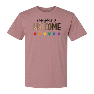 Everyone Is Welcome T-Shirt, Inclusive Heart Graphic Teacher Gift for Equality and Community