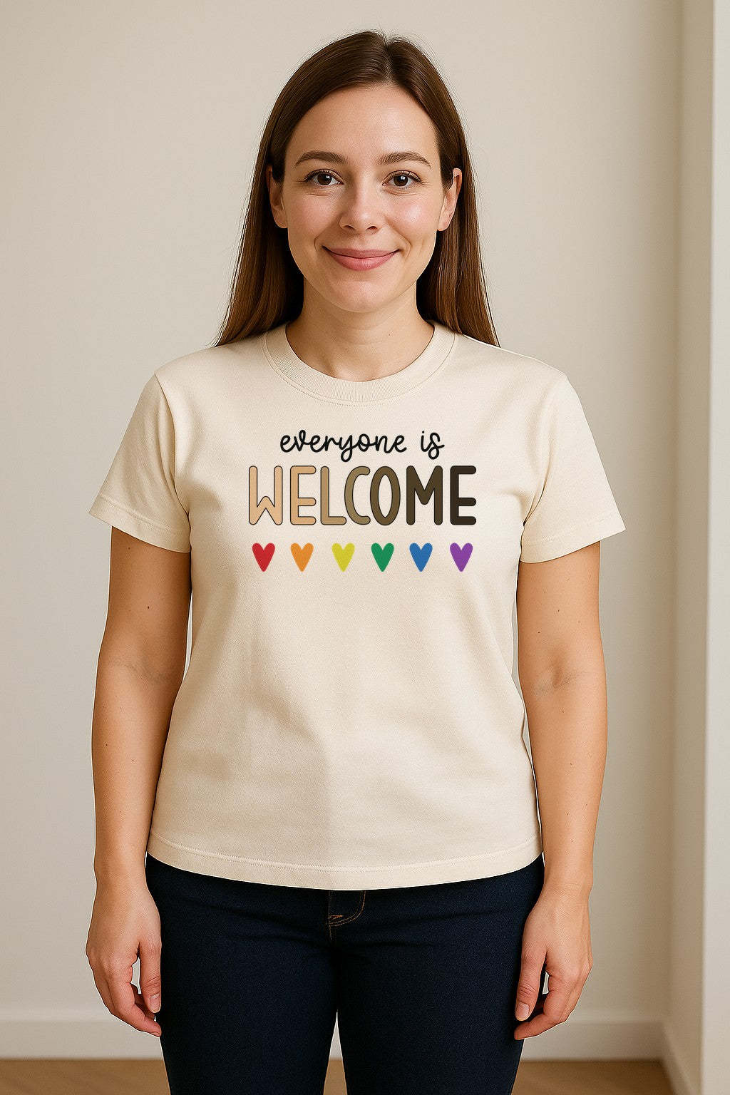 Everyone Is Welcome T-Shirt, Inclusive Heart Graphic Teacher Gift for Equality and Community