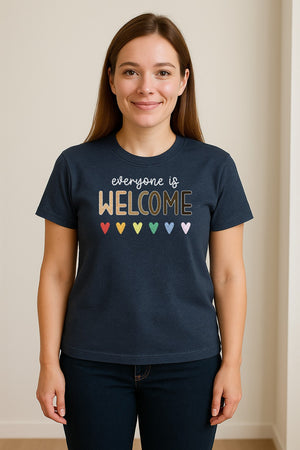 Everyone Is Welcome T-Shirt, Inclusive Heart Graphic Teacher Gift for Equality and Community