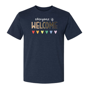 Everyone Is Welcome T-Shirt, Inclusive Heart Graphic Teacher Gift for Equality and Community